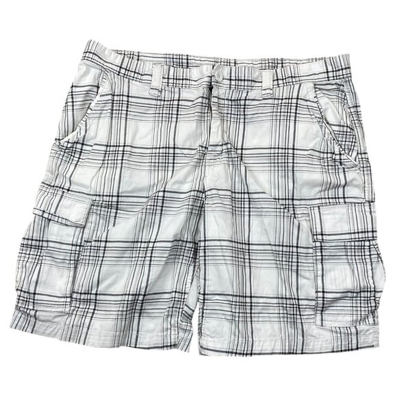 George Other - George Mens Cargo Shorts 42 Plaid Casual Flat Front Lightweight Summer White